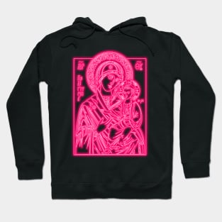 Pink Fluo Icon of Virgin Mary and Jesus Christ Hoodie